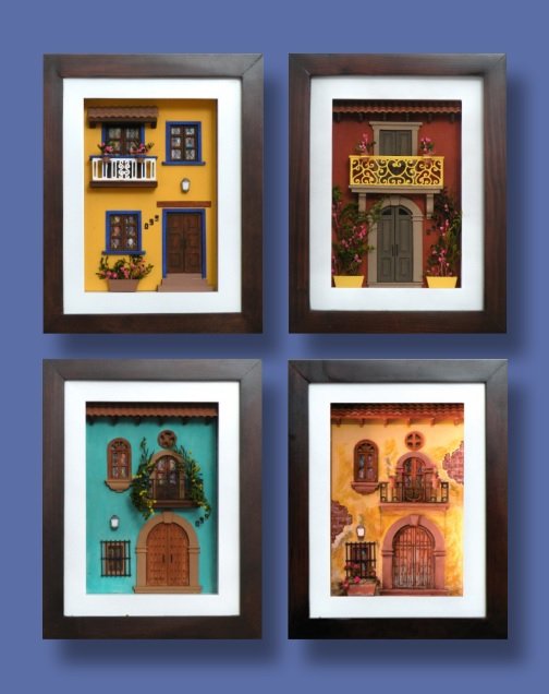 Cuadros decorativos de mini fachadas mexicanas hechos a mano